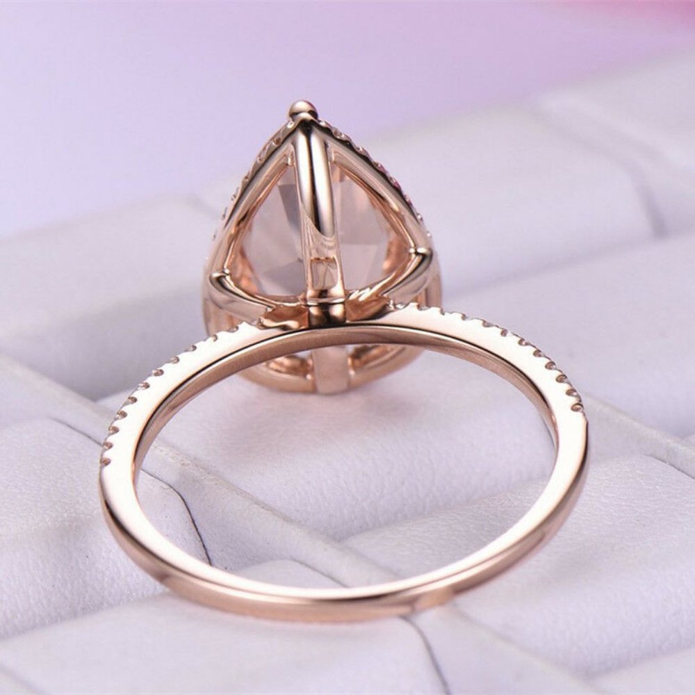 NEW 925 Rose Gold Filled Pear Cut Crystal Ring - Picture 4 of 7